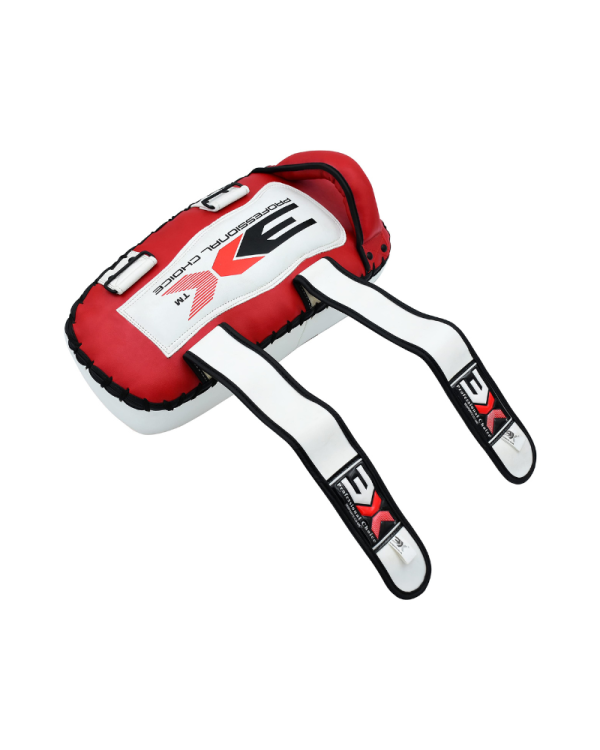 3X Sports Muay Thai Pad for Coaching, Kickboxing Curved Kick pad, Thai Pads Strike Shield ( Musashi Red/White )