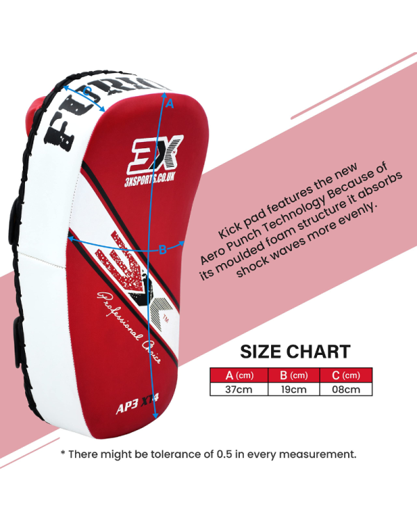 3X Sports Muay Thai Pad for Coaching, Kickboxing Curved Kick pad, Thai Pads Strike Shield ( Musashi Red/White )