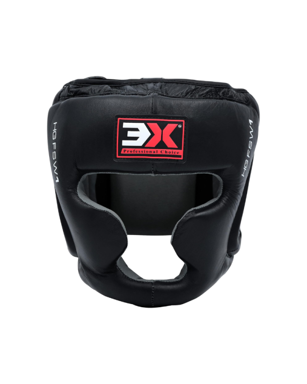 3X Sports Genuine Leather Boxing Head guard MMA ( Black )