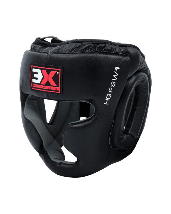 3X Sports Genuine Leather Boxing Head guard MMA ( Black )