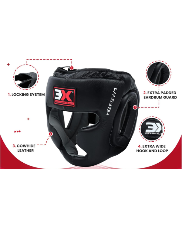 3X Sports Genuine Leather Boxing Head guard MMA ( Black )