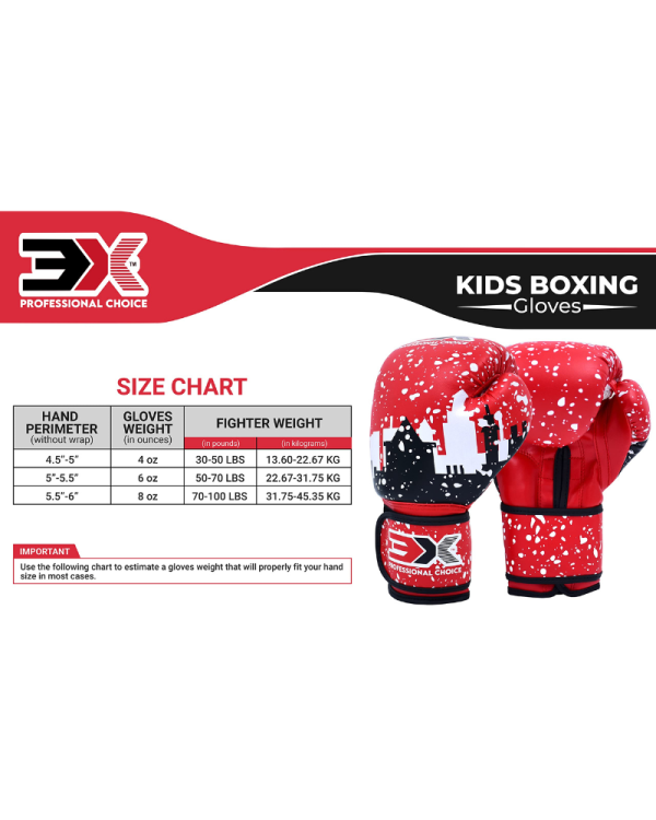 3X Sports Junior Boxing Gloves – Kids Training Gloves for Boxing ( red )