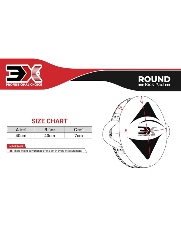 3X Sports Round Kick Pad Black, Muay Thai Pads