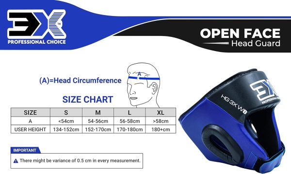 3X Sports Open Face Boxing Head Guard Blue/Black