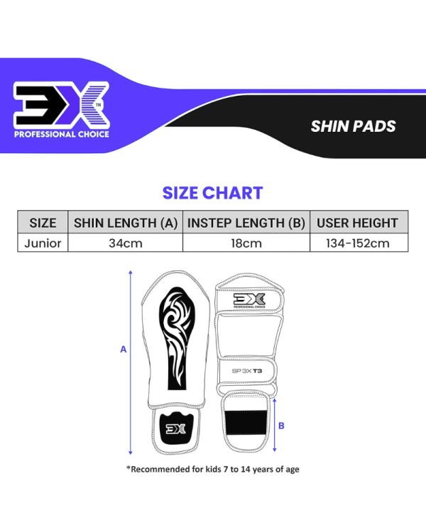 3X Sports Kids Shin Guards for Kickboxing & Muay Blue