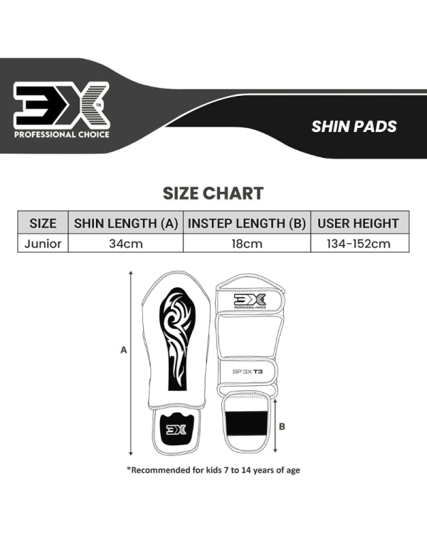 3X Sports Kids Shin Guards for Kickboxing & Muay Black