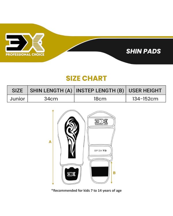 3X Sports Kids Shin Guards for Kickboxing & Muay Golden