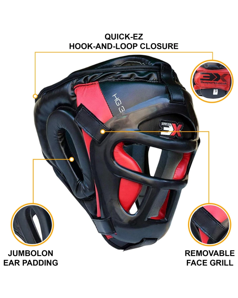 3X Sports Boxing Headguard with Grill – Full Face Protection
