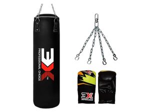 3X Sports Punch Bag with Mitts Set (Black)