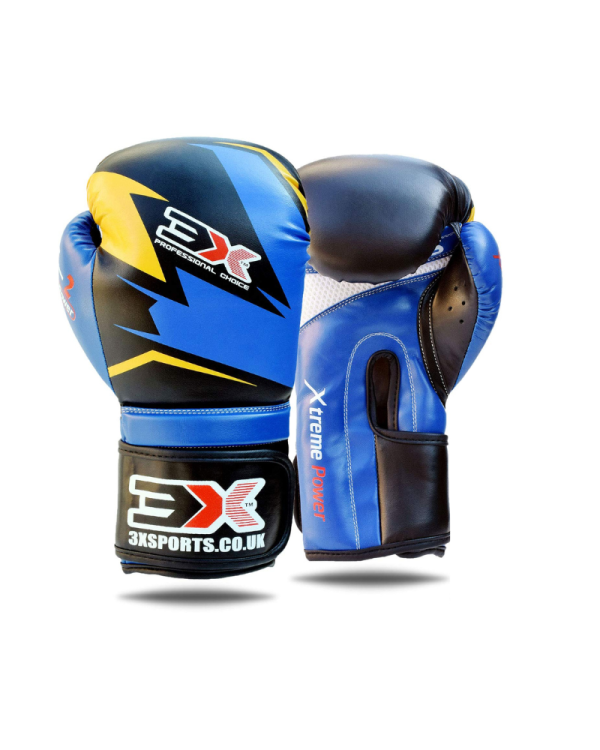 3X Sports Boxing Gloves, MMA Sparring Gloves Training Mitts Kickboxing, Fighting Gloves ( X2 Blue )