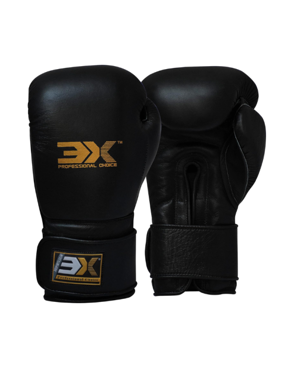 3X Sports Boxing Gloves Genuine Cowhide Leather-Black