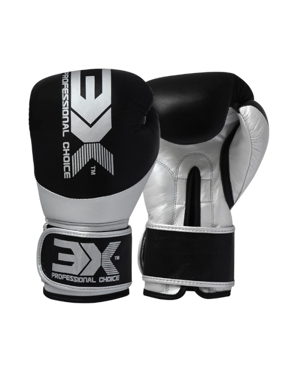 3X Sports Boxing Gloves Genuine Cowhide Leather-Silver/Black