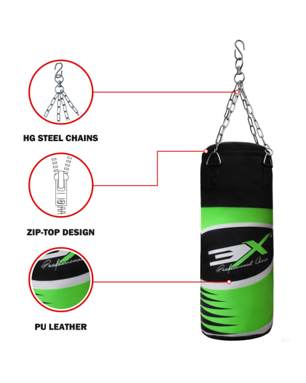 3X Sports Punch Bag with Mitts Set (Fluorescent)