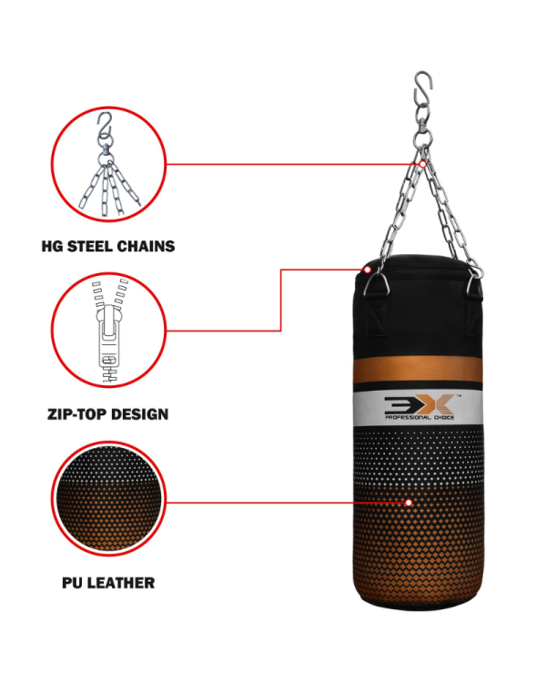 3X Sports Punch Bag with Mitts Set (Golden)