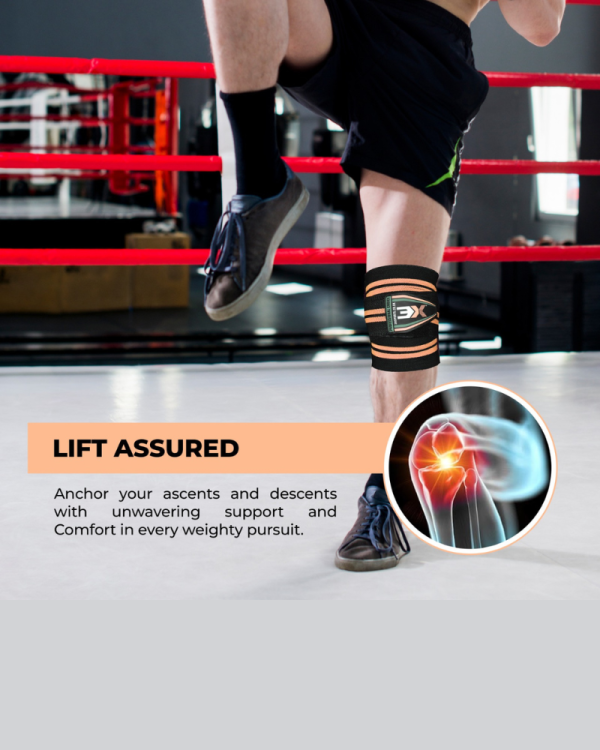 3X Sports Knee Wraps, Adjustable Knee Support Bandages Weight Lifting Wraps (Orange)