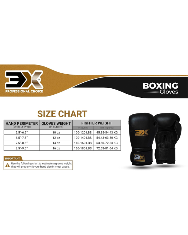 3X Sports Boxing Gloves Genuine Cowhide Leather-Black
