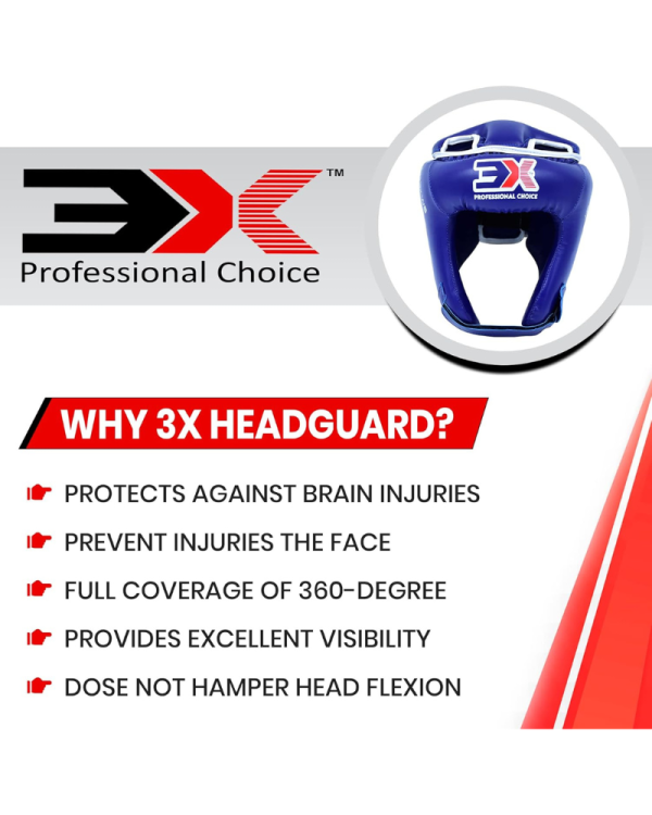 3X Sports Machine Mold Boxing Headgear for Boxing & MMA Blue