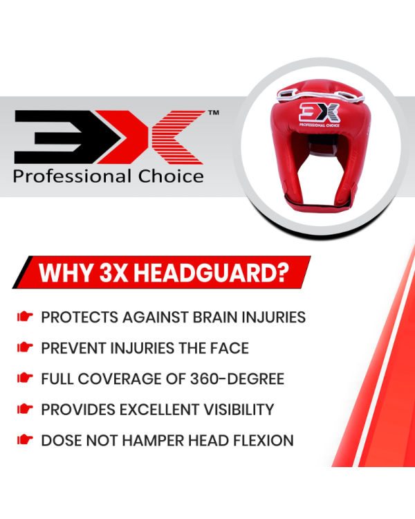 3X Sports Machine Mold Boxing Headgear for Boxing & MMA Red
