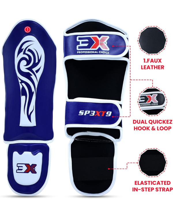 3X Sports Kids Shin Guards for Kickboxing & Muay Blue