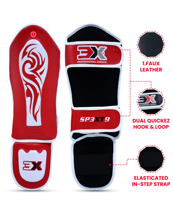 3X Sports Shin Guards Kickboxing Muay Thai-Red