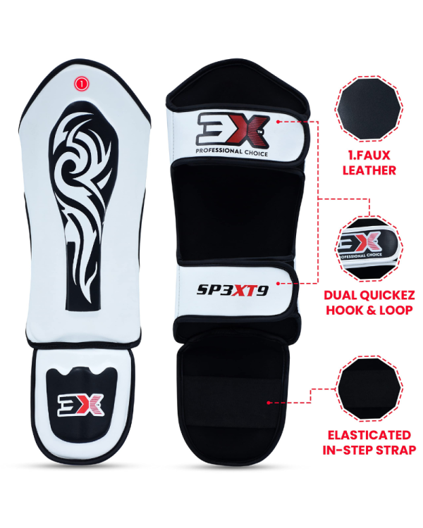 3X Sports Shin Guards Kickboxing Muay Thai-White