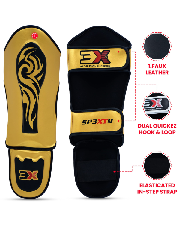 3X Sports Shin Guards Kickboxing Muay Thai Golden