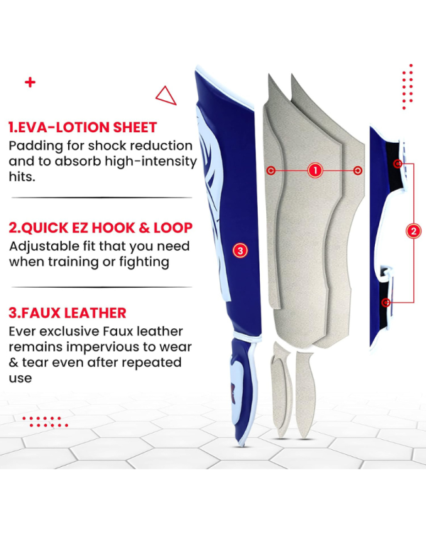3X Sports Kids Shin Guards for Kickboxing & Muay Blue