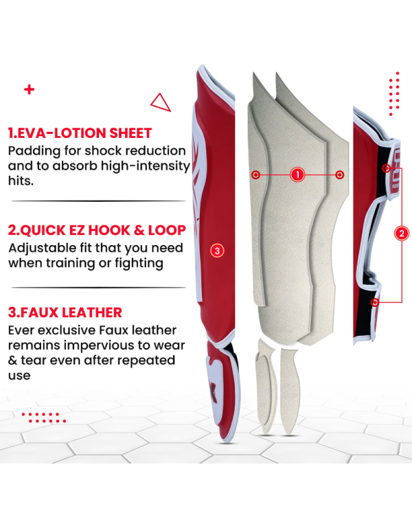 3X Sports Shin Guards Kickboxing Muay Thai-Red