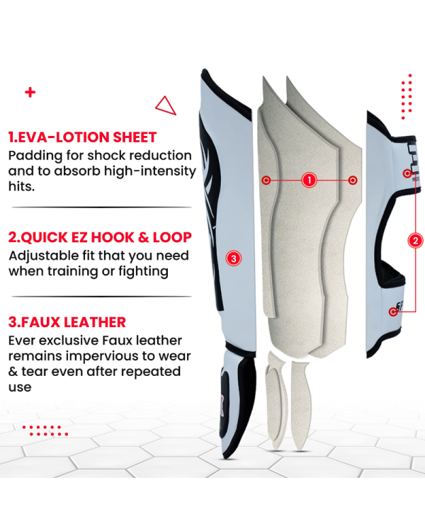 3X Sports Shin Guards Kickboxing Muay Thai-White